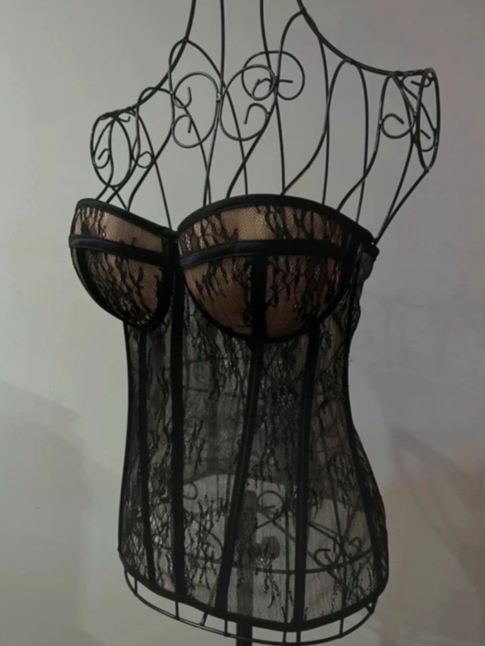 Sheer Lace Strapless Bustier Corset - Black
